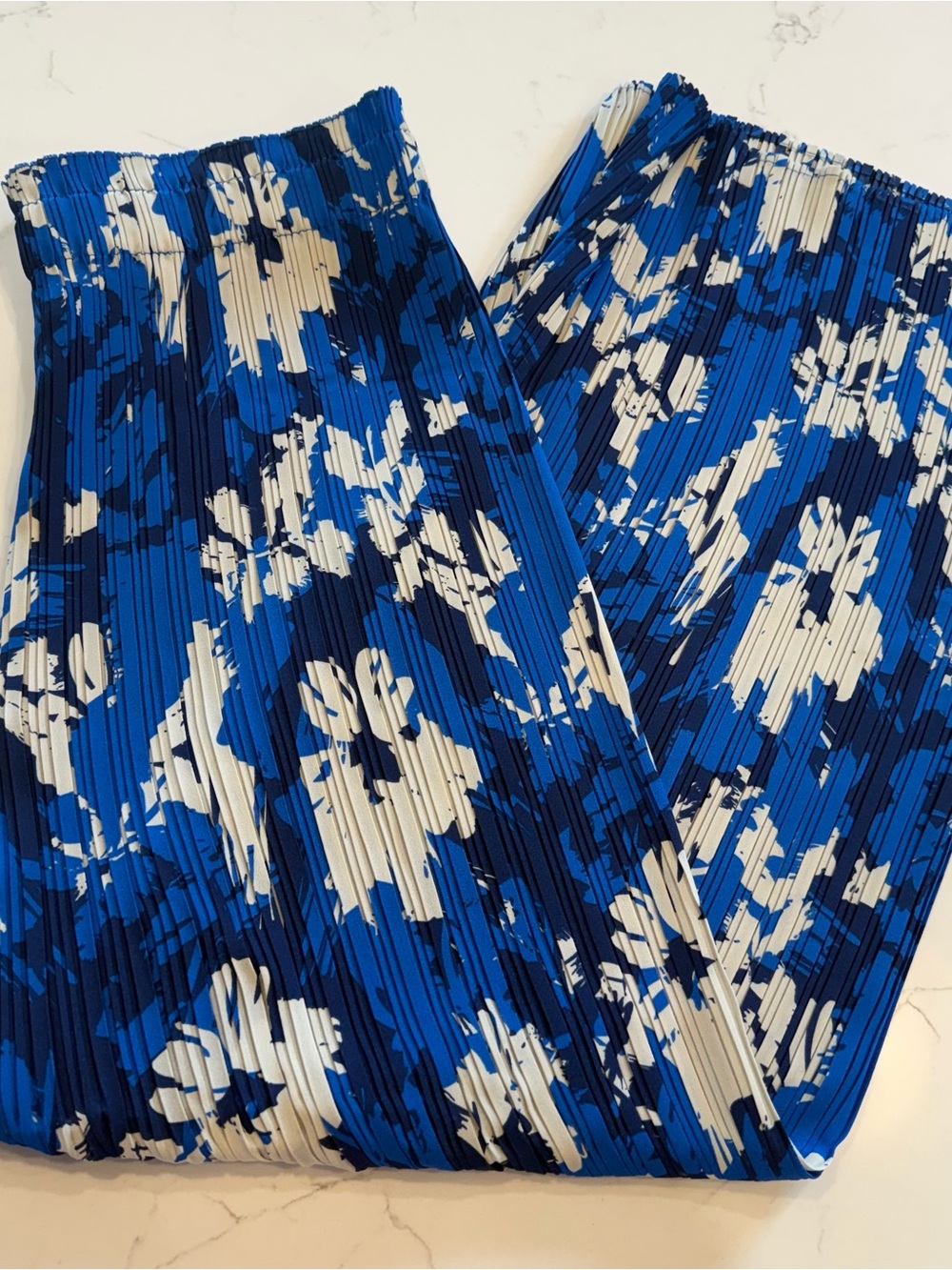 Joie Women’s Blue/White Floral Pleated Wide-Leg Pants Sz L Elastic Waist 26"